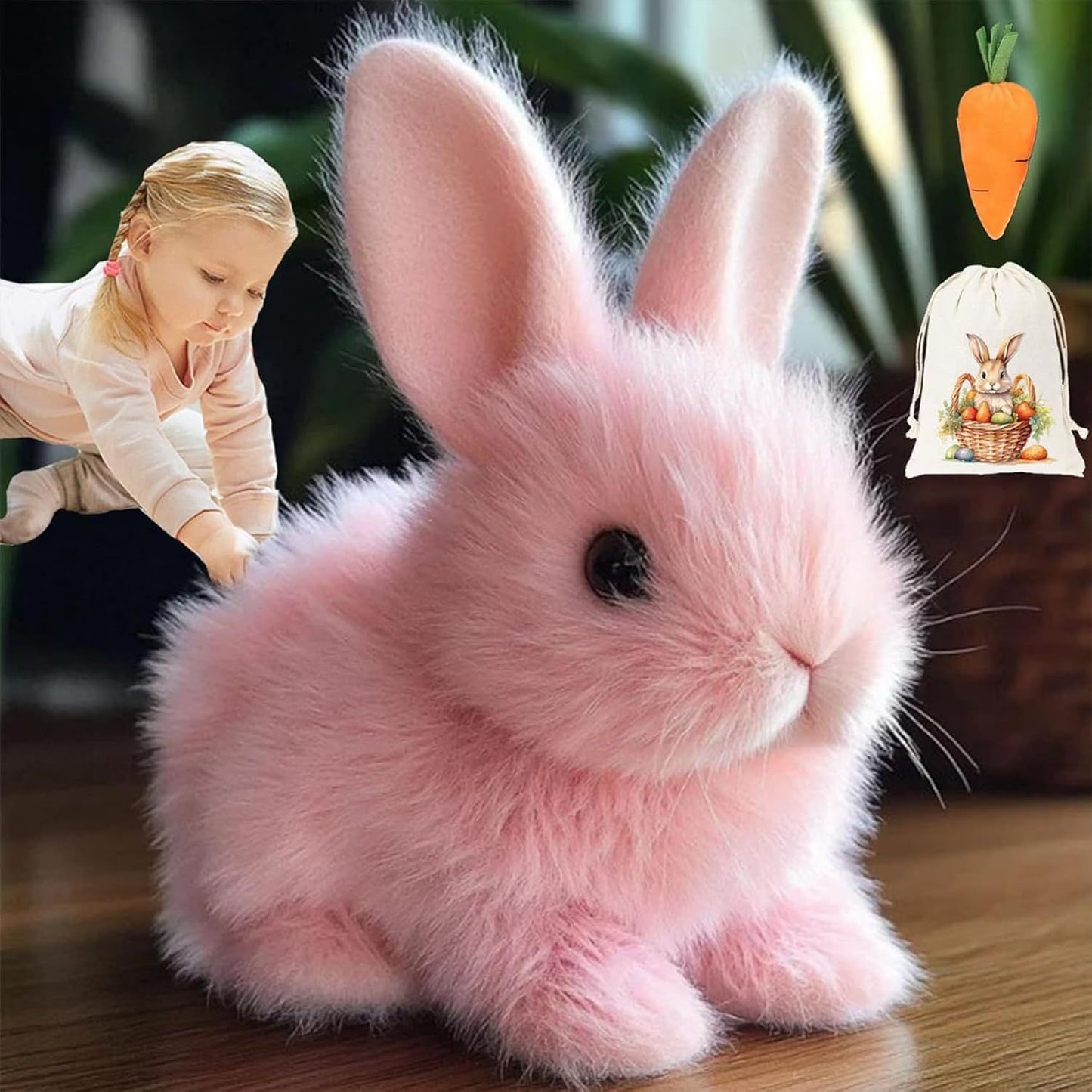 🔥💥🐇【Horký prodej】【Králík + mrkev + úložný sáček】Roztomilá hračka králíka, super realistická elektrická plyšová hračka králíka