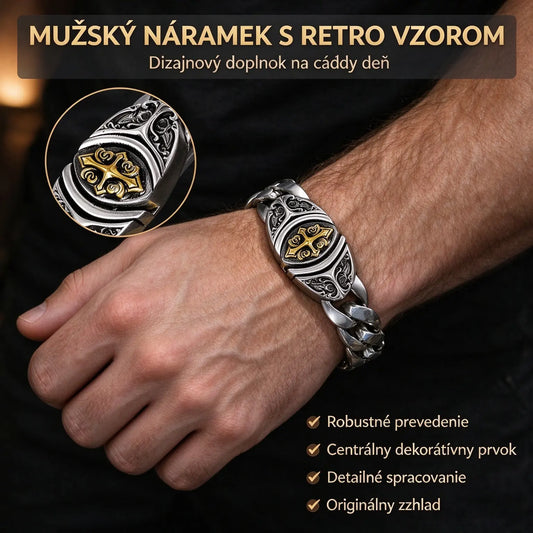 【50% off】✨【Vyrobené z čistého striebra】🔥Vintage pánsky náramok so vzorom šťastia, v mestskom punkovom štýle, ručne vyrobený pre jedinečný vzhľad