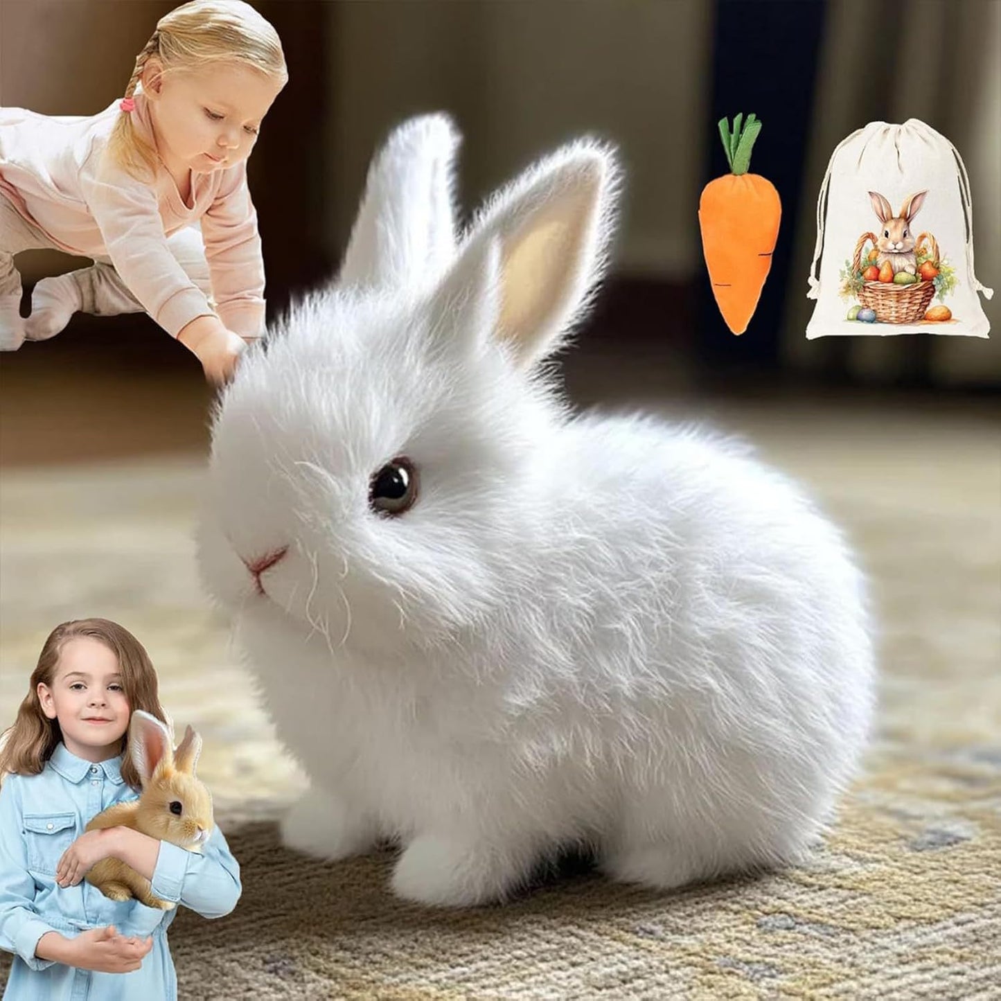 🔥💥🐇【Horký prodej】【Králík + mrkev + úložný sáček】Roztomilá hračka králíka, super realistická elektrická plyšová hračka králíka
