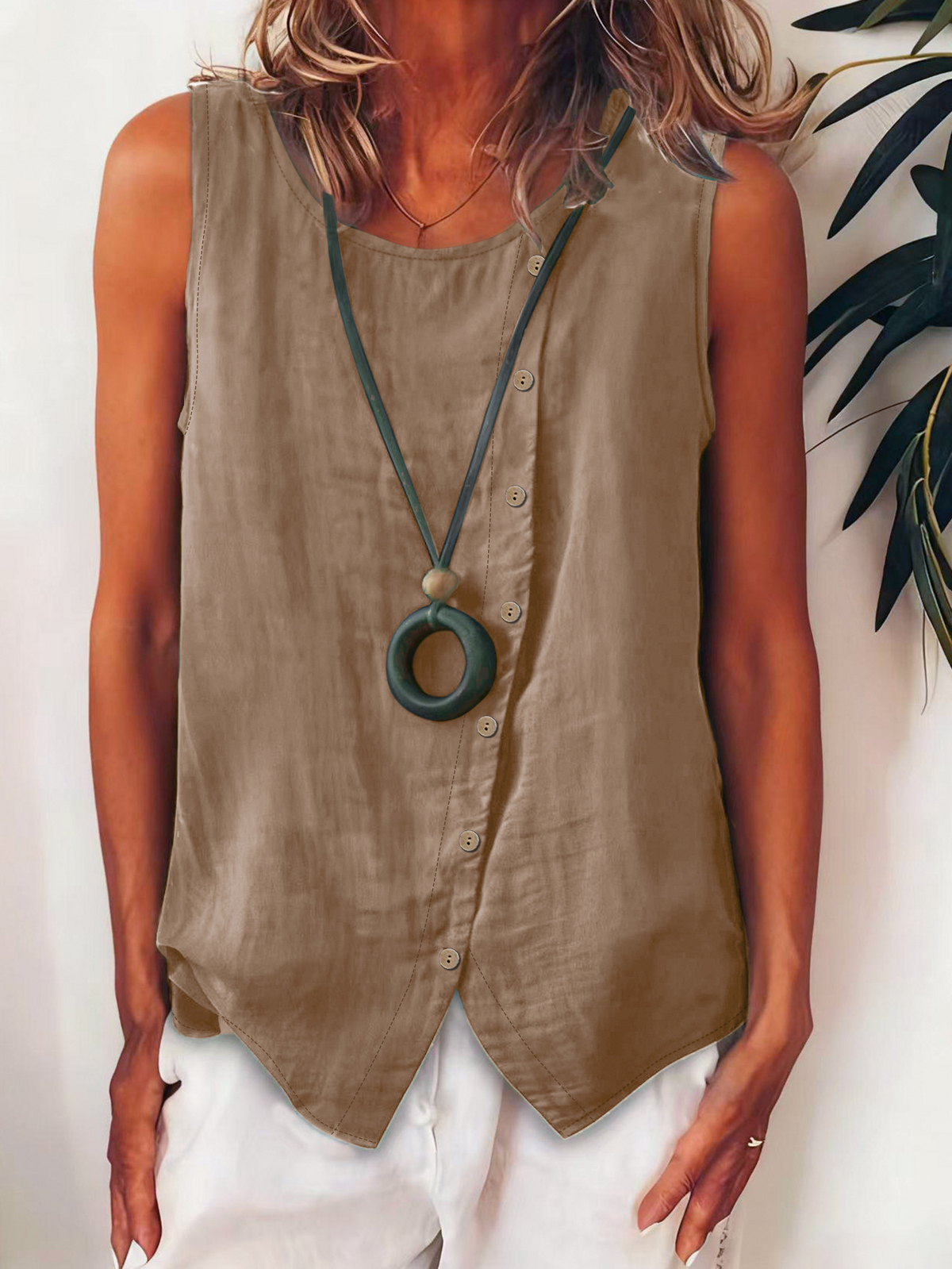 Blusa sin mangas elegante para mujer 2026 – Diseño suelto con botones y estilo casual chic
