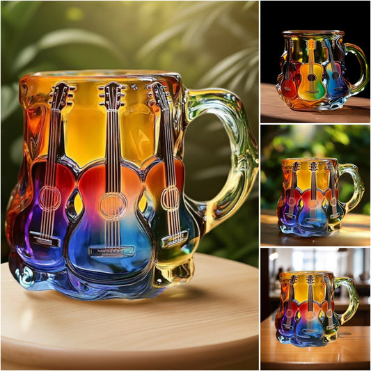 🎸【Letní výprodej】3D malovaný hrnek na kávu s motivem kytary, bezpečné a odolné