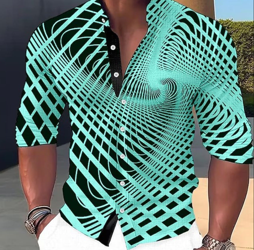 🔥 👔【S-6XL】Pánská trendy ležérní košile s dlouhým rukávem s 3D digitálním potiskem --3926171