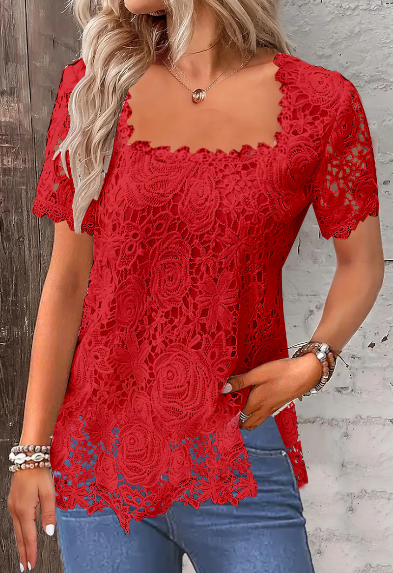 🌼🌼【S-5XL】🔶2025 nové horké letní tričko se stylovým krajkovým potiskem