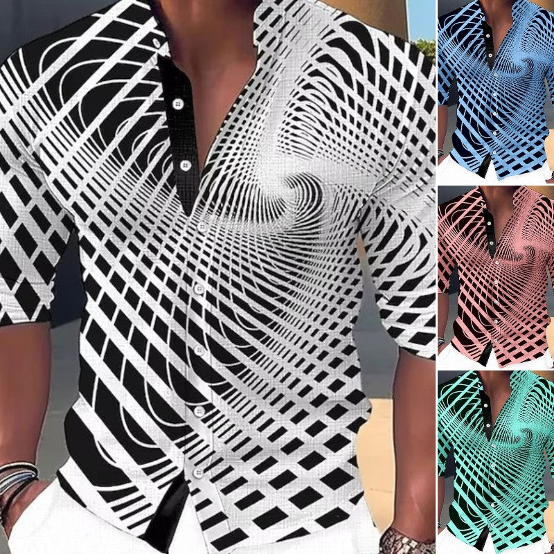 🔥 👔【S-6XL】Pánská trendy ležérní košile s dlouhým rukávem s 3D digitálním potiskem --3926171