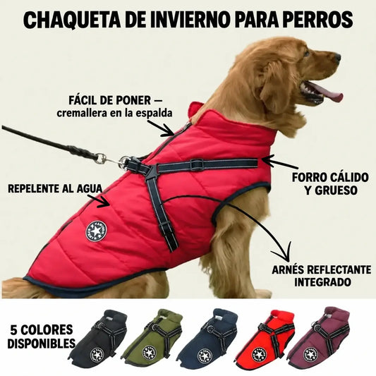 🐱🐶❄️ Abrigo acolchado y calentito para perros y gatos, impermeable, con elementos reflectantes y arnés integrado. ¡Tallas de la S a la 5XL para todas las razas! ✨