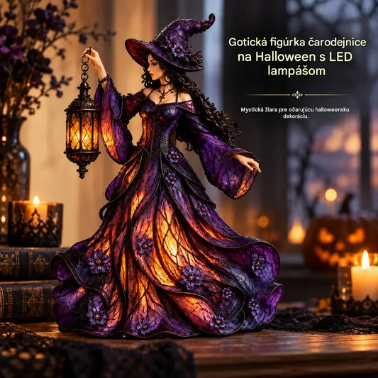 🧙♀️ Gotická halloweenska figúrka čarodejnice s LED lampášom 🧙♀️