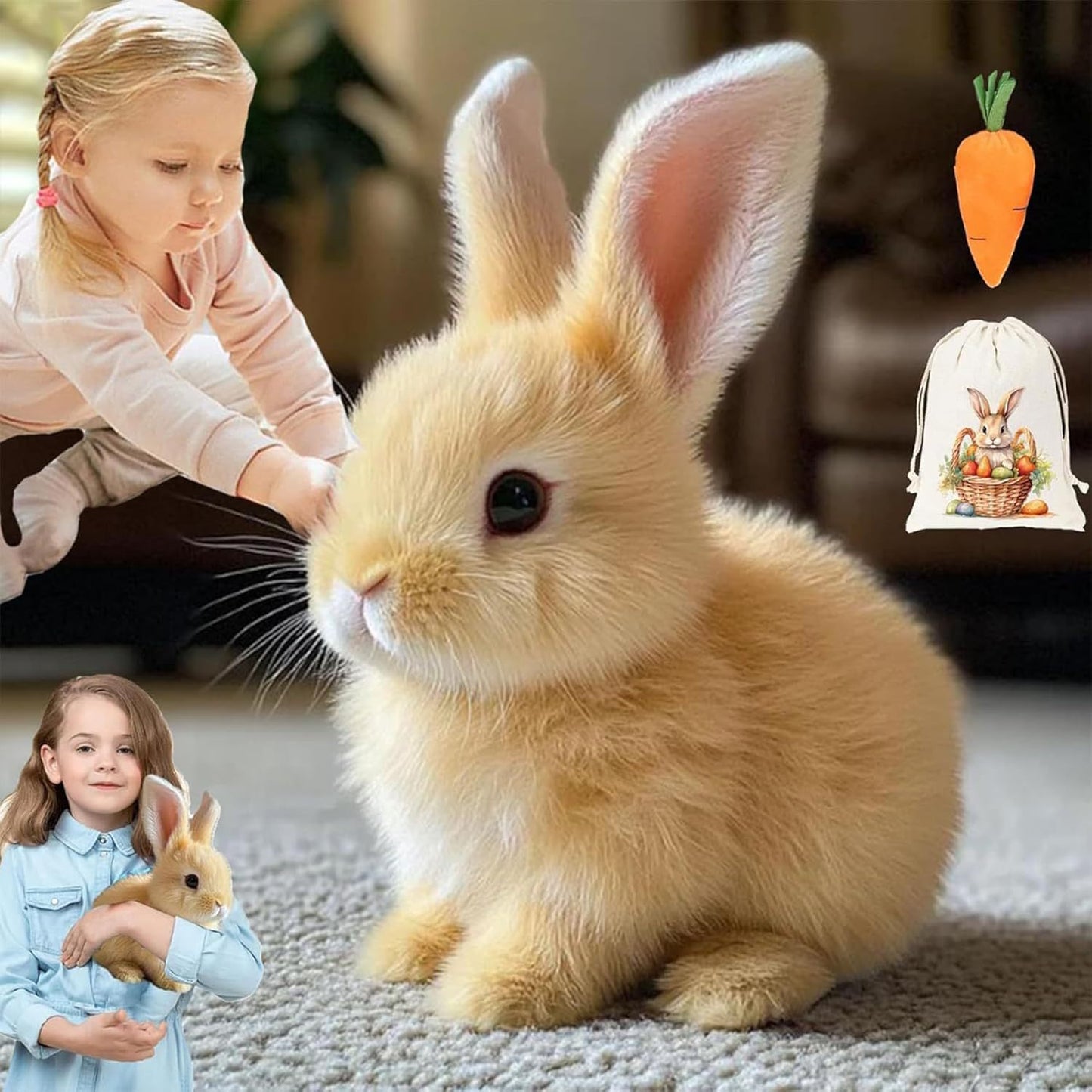 🔥💥🐇【Horký prodej】【Králík + mrkev + úložný sáček】Roztomilá hračka králíka, super realistická elektrická plyšová hračka králíka