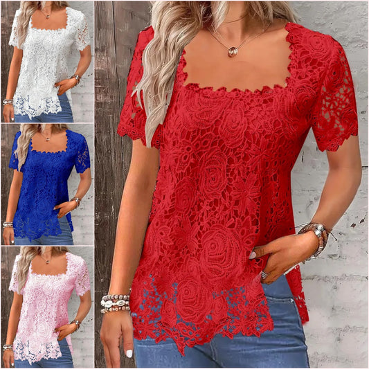 🌼🌼【S-5XL】🔶2025 nové horké letní tričko se stylovým krajkovým potiskem