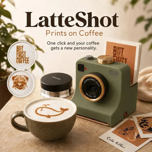 【 Obsahuje 12 náhodne vybraných jednofarebných kariet s modelmi.】🔥 Retro fotoaparát na latte art — Mechanická tlačiareň šablón na latte art
