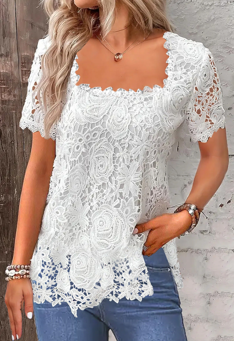🌼🌼【S-5XL】🔶2025 nové horké letní tričko se stylovým krajkovým potiskem