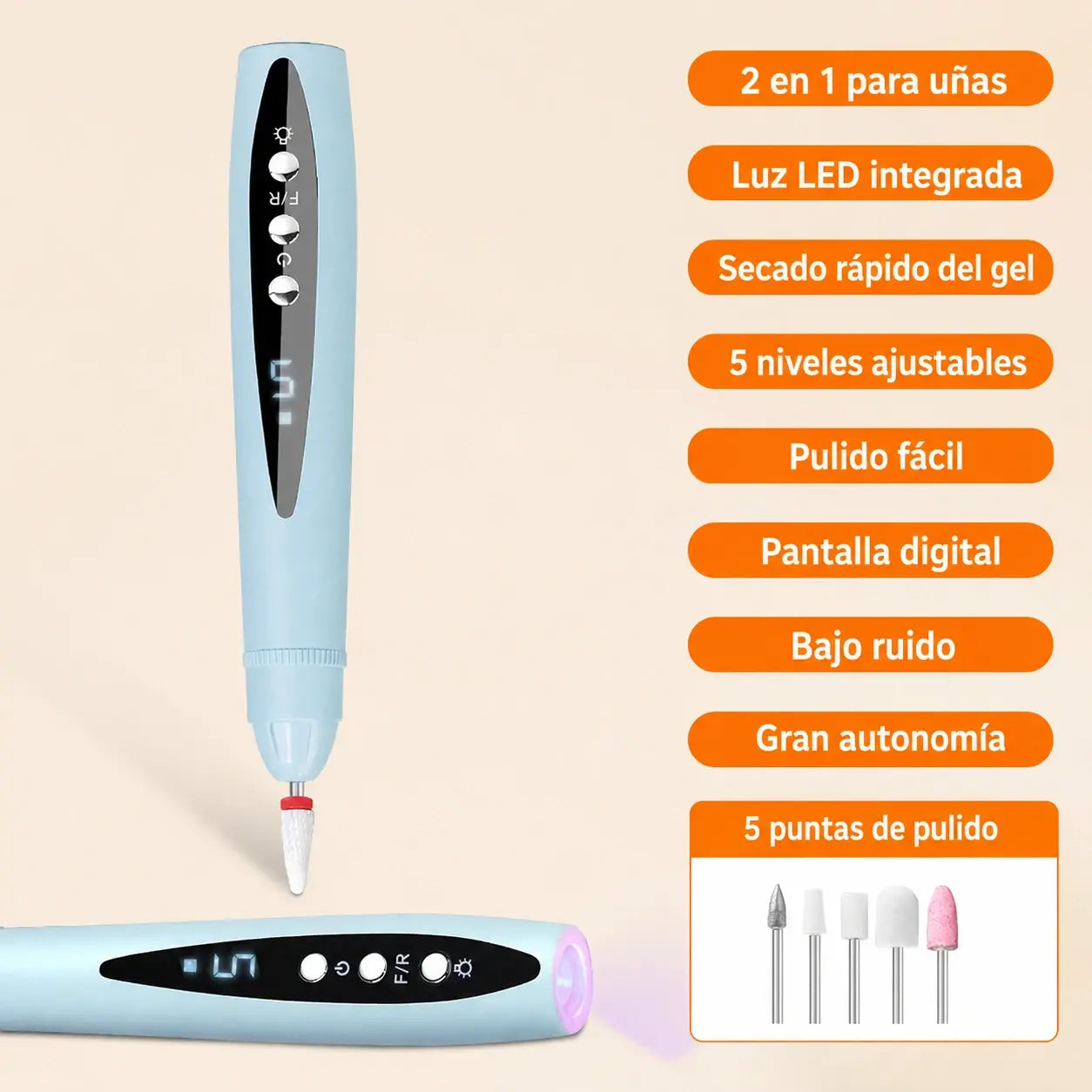 💅✨Lijadora eléctrica portátil 2 en 1 para uñas con lámpara UV
