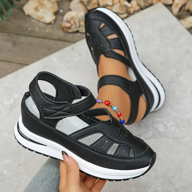 【35-44】Sandalias cómodas para mujer, a la moda en 2026, con tacón hueco, hechas de piel auténtica.