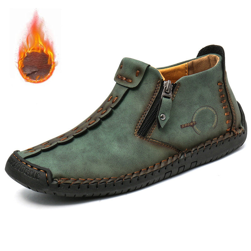 Botas para hombre, hechas a mano con cuero genuino (tallas 38–48), con forro cómodo y diseño con cremallera: cálidas, cómodas y elegantes.