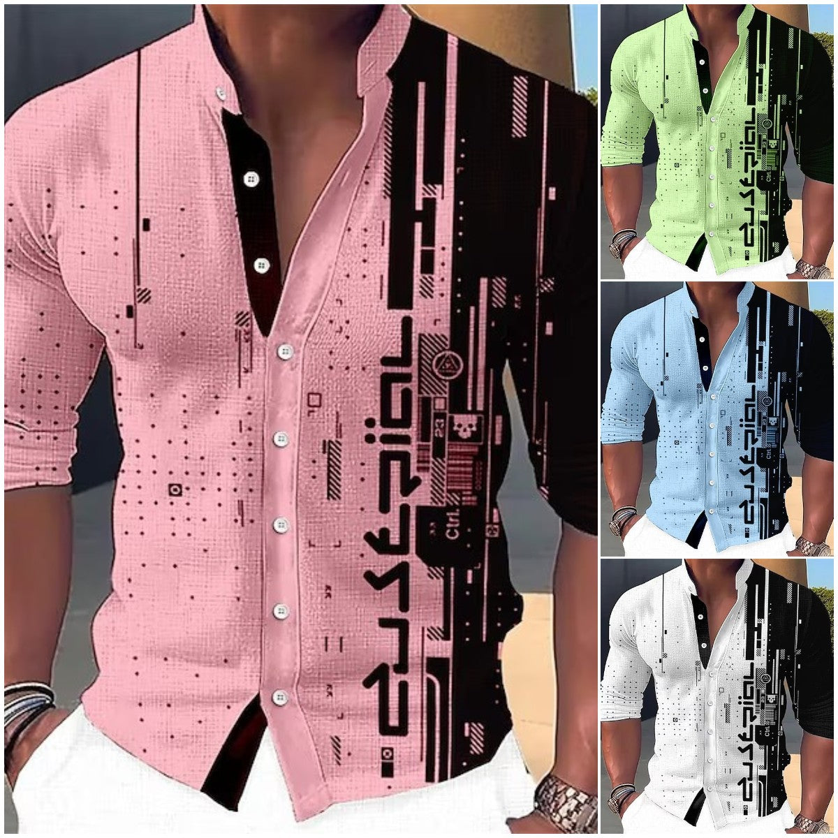 🔥 👔【S-6XL】Pánská trendy ležérní košile s dlouhým rukávem s 3D digitálním potiskem --3926171