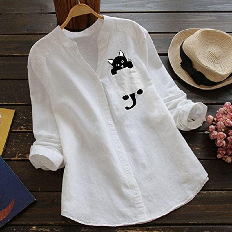 ✨🌿【Jarní novinka🔥】【S-3XL】2025 Jarní nová módní kočičí košile s dlouhým rukávem a výstřihem do V -- 3928923