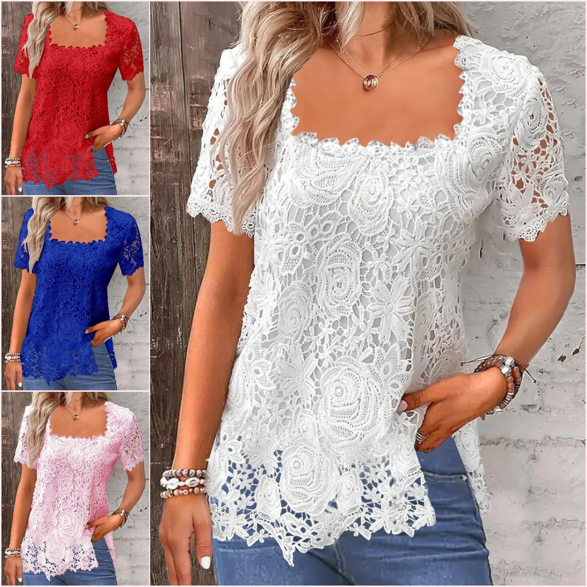 🌼🌼【S-5XL】🔶2025 nové horké letní tričko se stylovým krajkovým potiskem
