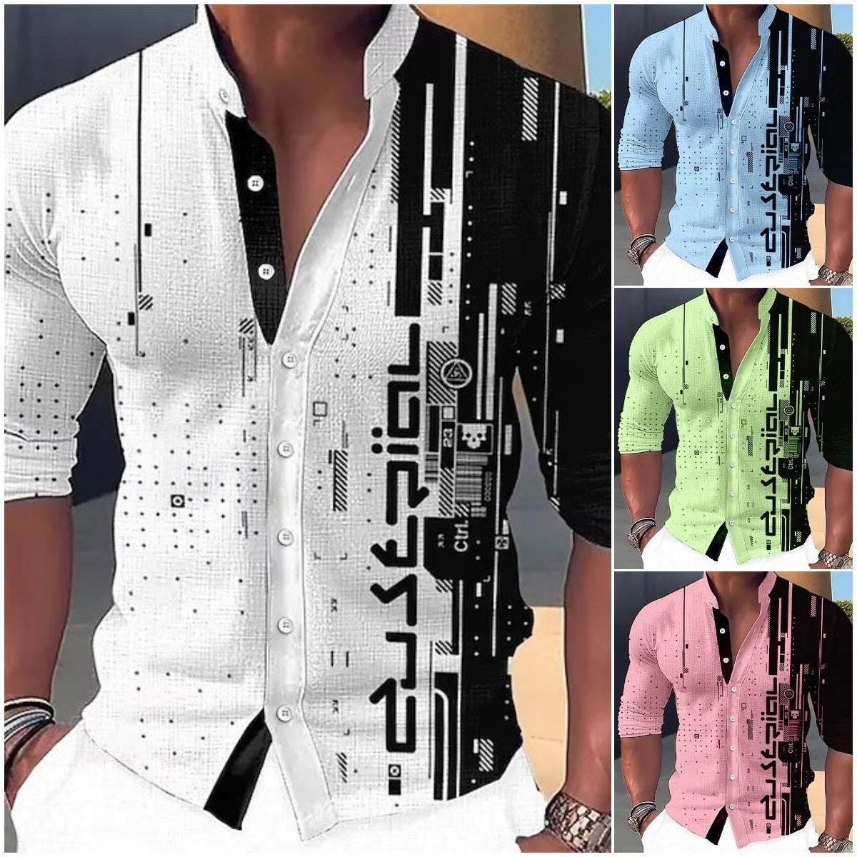 🔥 👔【S-6XL】Pánská trendy ležérní košile s dlouhým rukávem s 3D digitálním potiskem --3926171