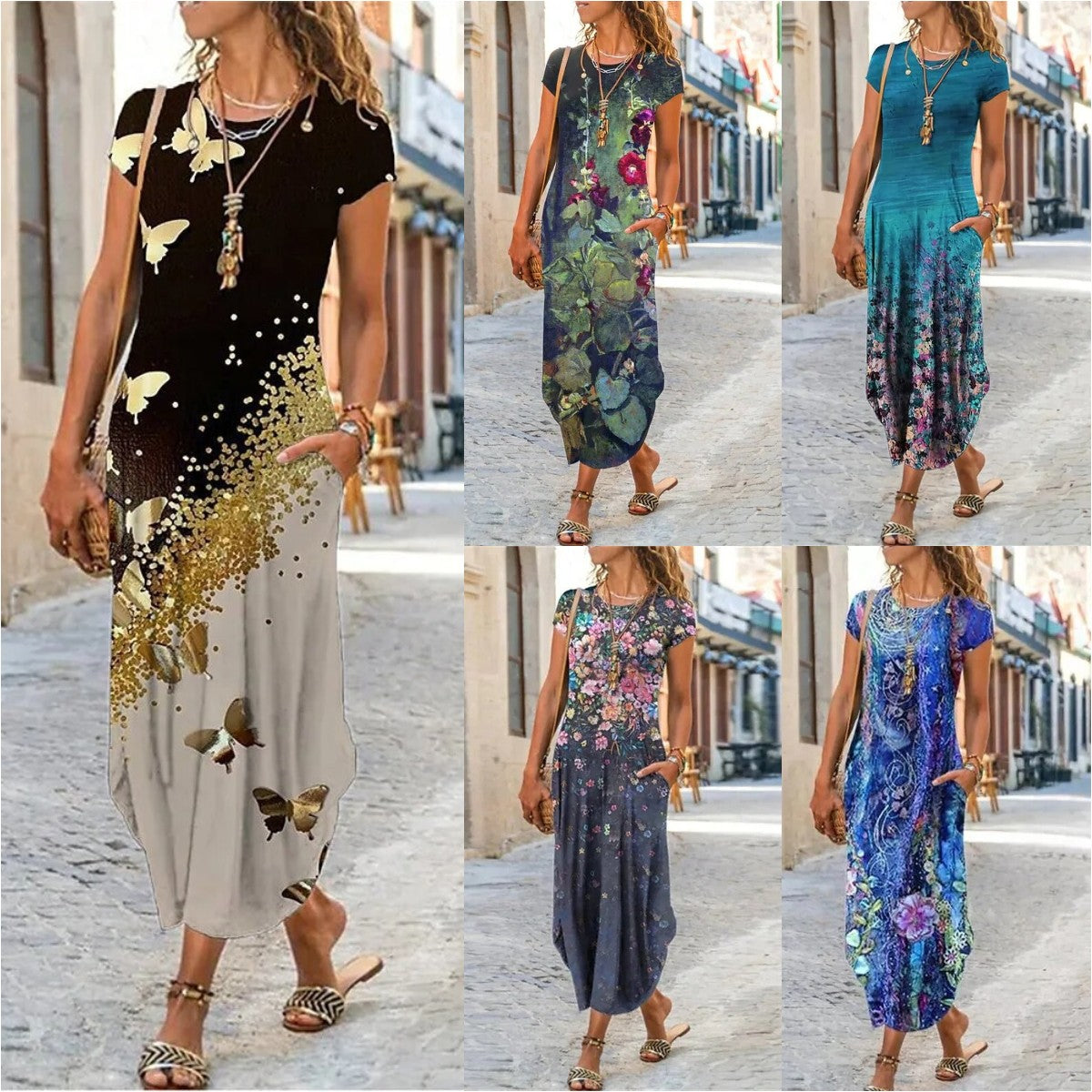 🌸【S-3XL】Nové jarní 2025 dámské stylové elegantní dlouhé šaty s potiskem -- 3937036