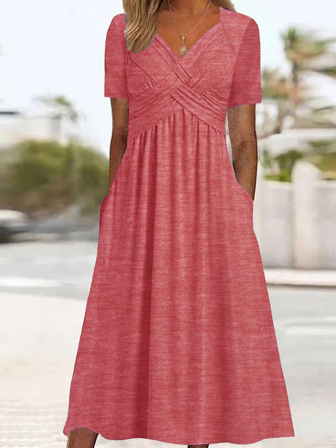 2026 Vestido casual midi de color sólido Nuevo vestido suelto de manga corta de verano.