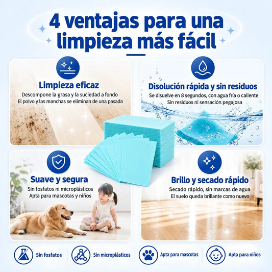 💦🏡【3 paquetes · 90 láminas】Láminas limpiadoras concentradas para suelos, solubles en agua
