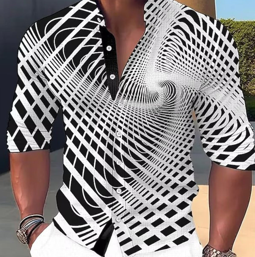 🔥 👔【S-6XL】Pánská trendy ležérní košile s dlouhým rukávem s 3D digitálním potiskem --3926171