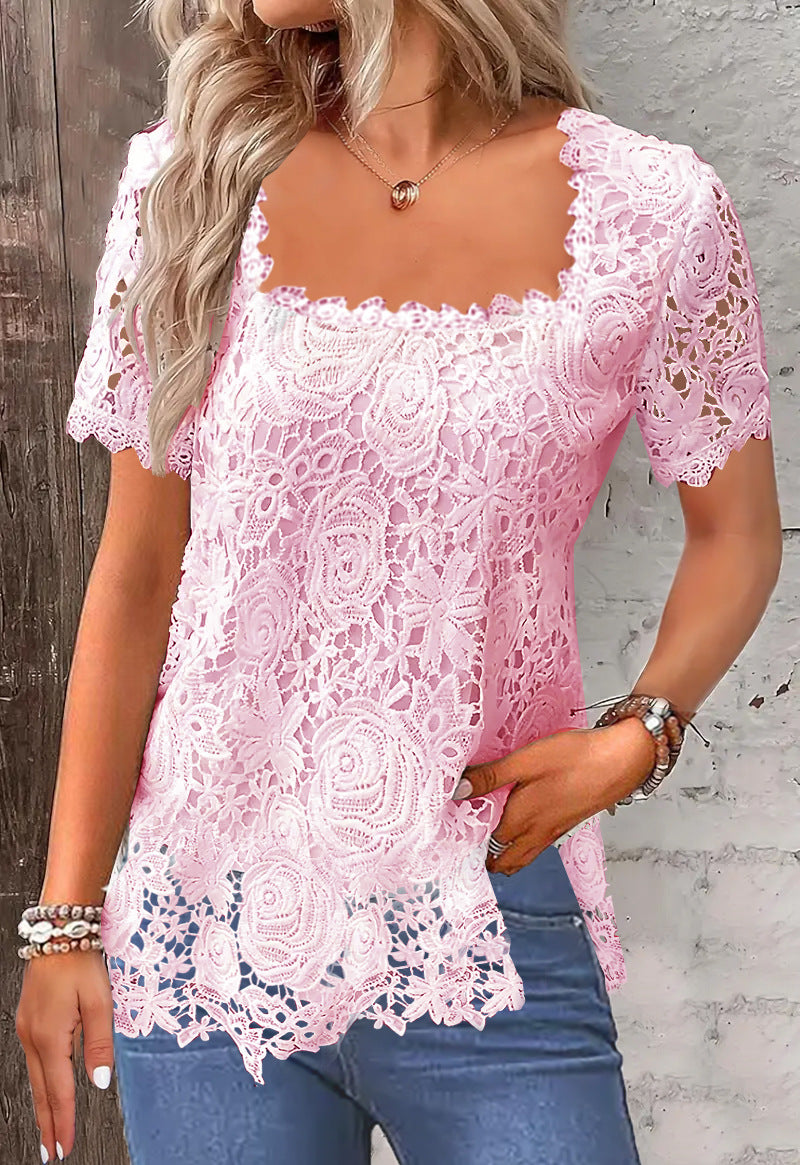 🌼🌼【S-5XL】🔶2025 nové horké letní tričko se stylovým krajkovým potiskem