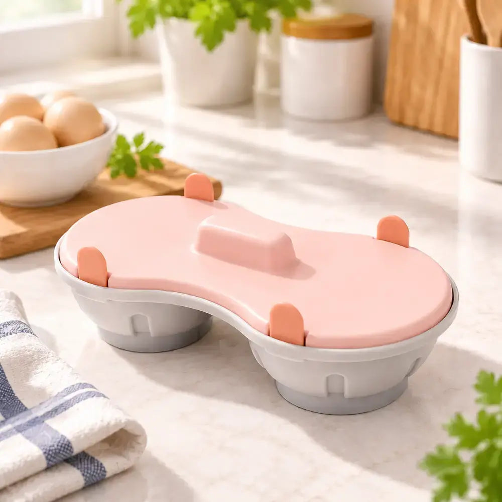 🥚✨ Cocedor de huevos para microondas con tapa y 2 compartimentos – Vaporera rápida y práctica, sin BPA, para preparar huevos duros, escalfados y revueltos en minutos 🍳