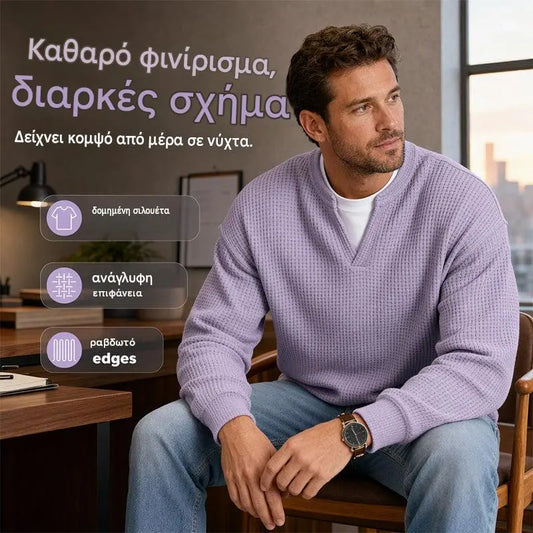 👚✨ Nadčasové pohodlie | Pánske tričko s dlhým rukávom, vaflovou textúrou a vrstveným efektom