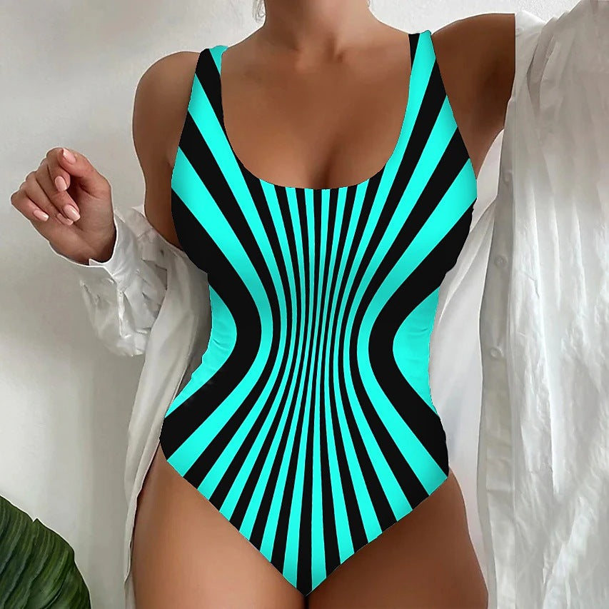 🥰【Snížení výprodejové ceny, časově omezená nabídka】🔥🔥【S~6XL】Sexy jednodílné plavky s pruhovaným vzorem -3920227