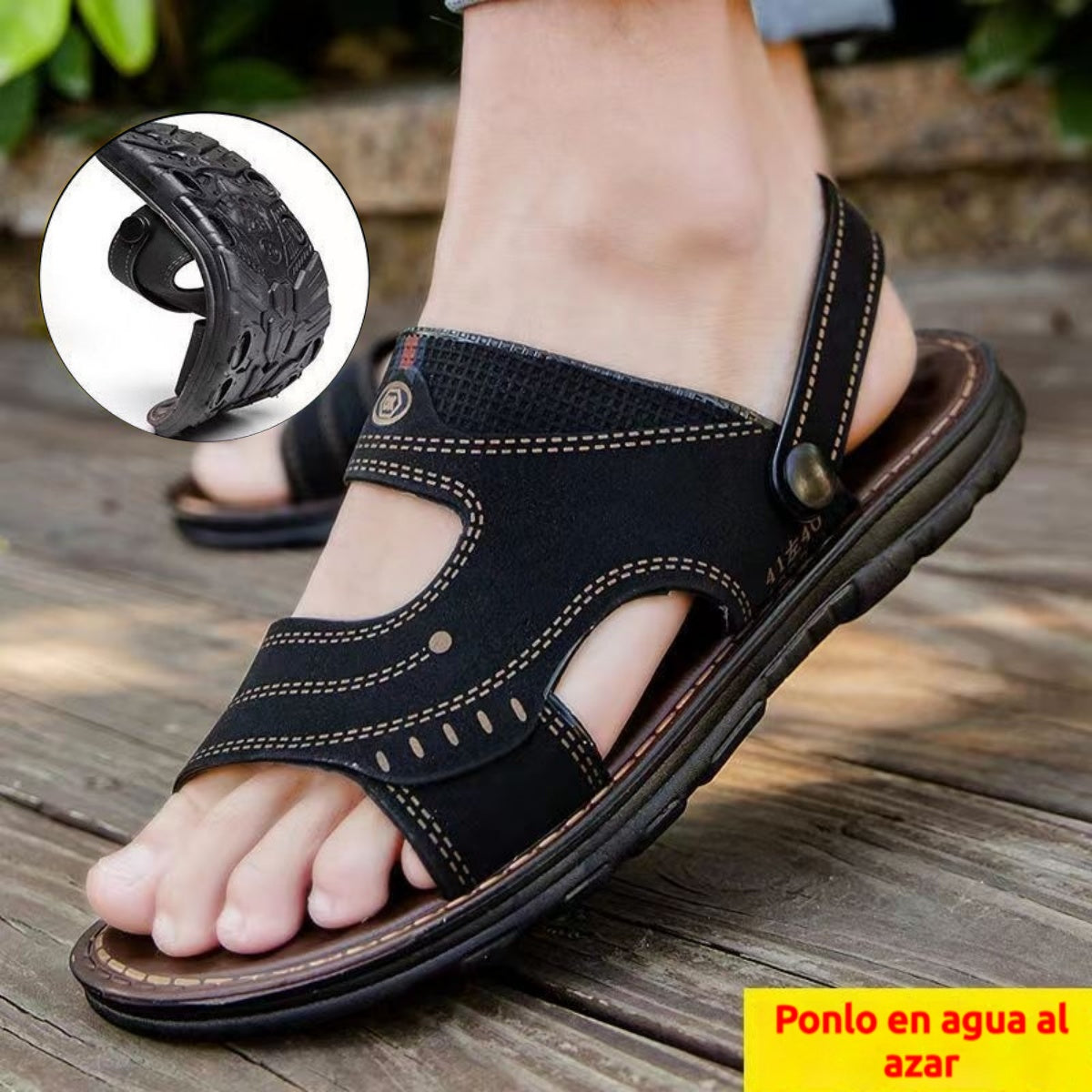 🐂【39-45】Nuevas sandalias de playa de cuero con suela gruesa para hombre - correa trasera ajustable para un ajuste seguro y cómodo.
