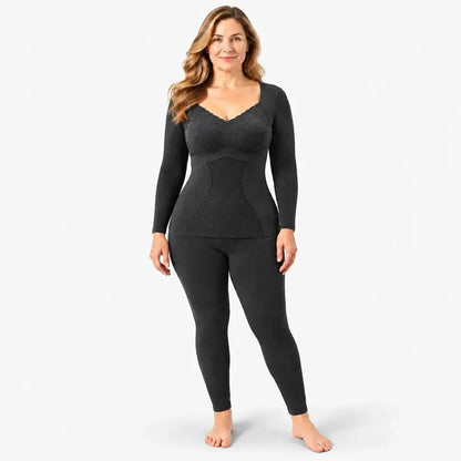 【M-XXL】Conjunto de ropa interior térmica para mujer – con aislamiento, grueso, incluye relleno, de calentamiento rápido; adecuado para otoño e invierno