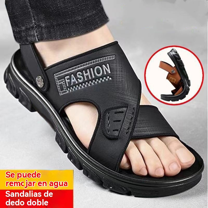 【38-47】Nuevas sandalias de playa de cuero con suela gruesa para hombre
