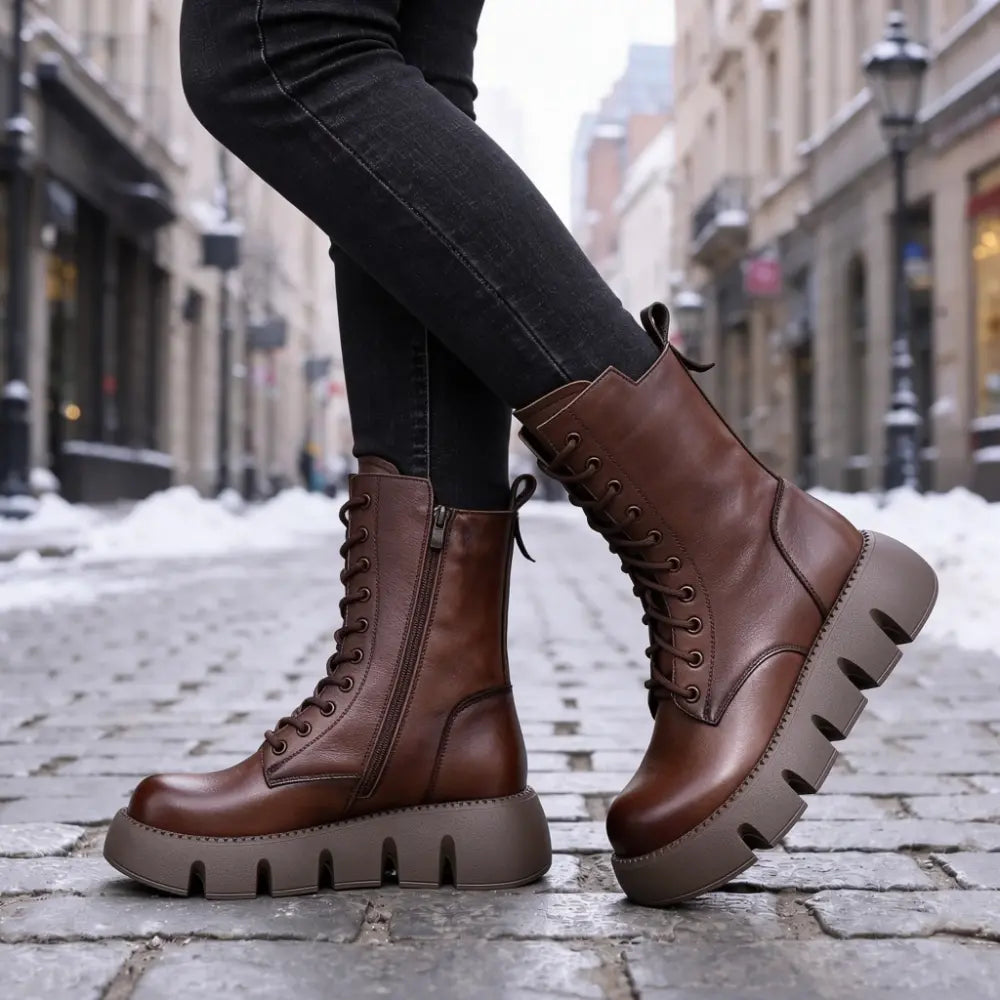 🔥Zľava 42 % 👢【Veľkosti 35 – 40】Kvalitné, ručne vyrábané dámske čižmy z mäkkej kože s hrubou podrážkou – nová kolekcia jeseň/zima.
