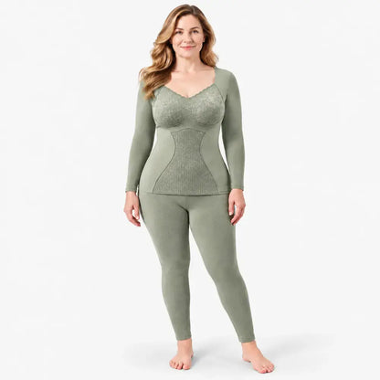 【M–XXL】Conjunto de ropa interior térmica para mujer, grueso y cálido, con aislamiento y almohadillas, que proporciona calor rápidamente, ideal para otoño e invierno.