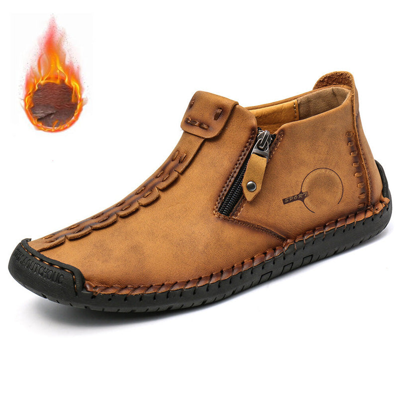 Botas para hombre, hechas a mano con cuero genuino (tallas 38–48), con forro cómodo y diseño con cremallera: cálidas, cómodas y elegantes.