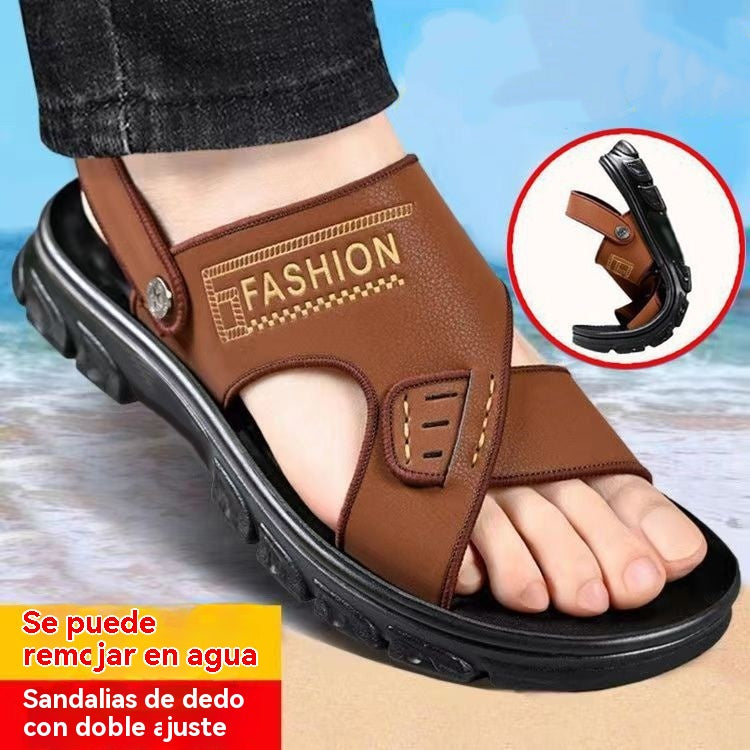 【38-47】Nuevas sandalias de playa de cuero con suela gruesa para hombre