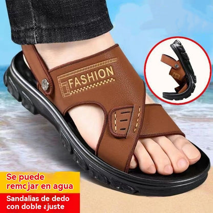 【38-47】Nuevas sandalias de playa de cuero con suela gruesa para hombre