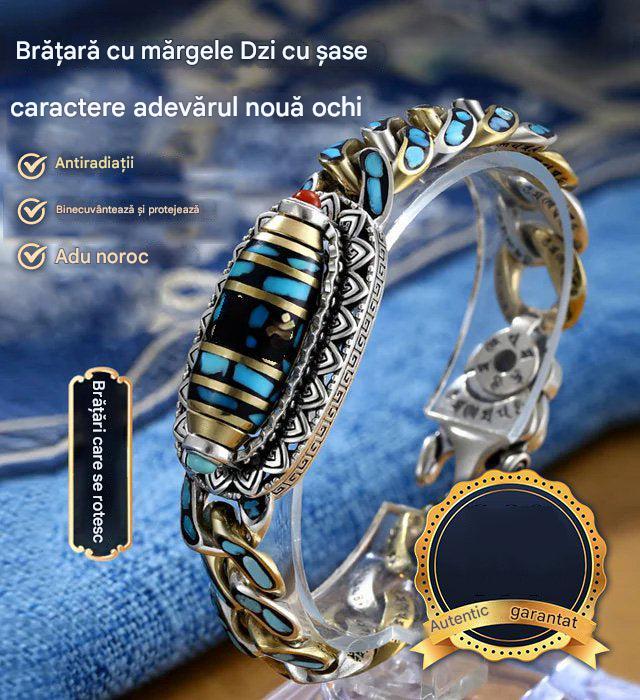 ✨【Kupte 1 a získejte 1 zdarma】 Retro náramek 925 Sterling Silver Retro Šestimístný tyrkysový Mantra Transfer Beads-3847466