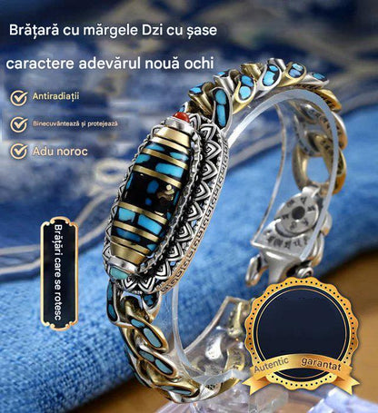 ✨【Kupte 1 a získejte 1 zdarma】 Retro náramek 925 Sterling Silver Retro Šestimístný tyrkysový Mantra Transfer Beads-3847466