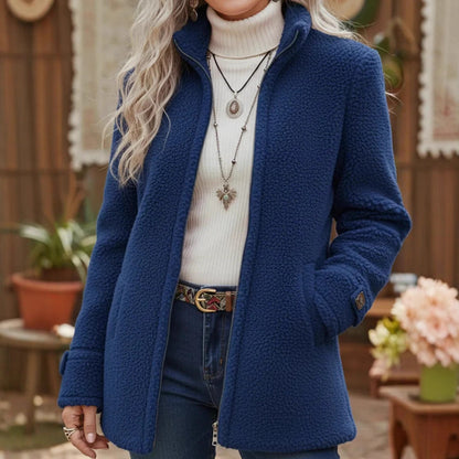 Abrigo de lana de corte holgado para mujer, con cremallera y forro polar; tallas S–3XL