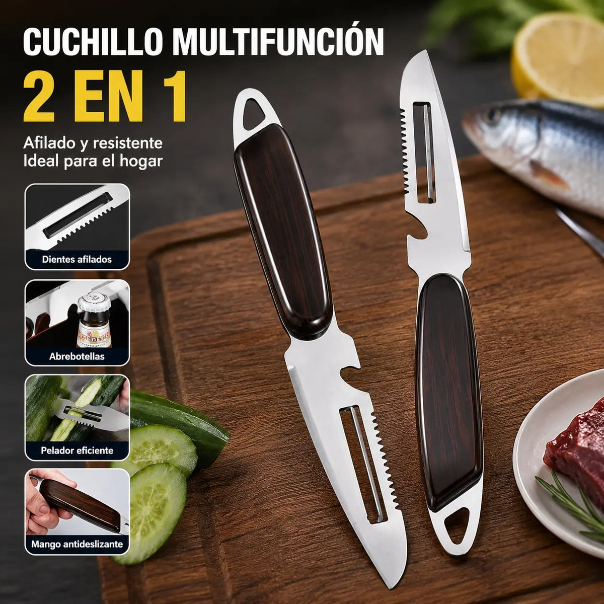 🔪 Pack de 3 peladores multifuncionales de acero inoxidable 🧅
