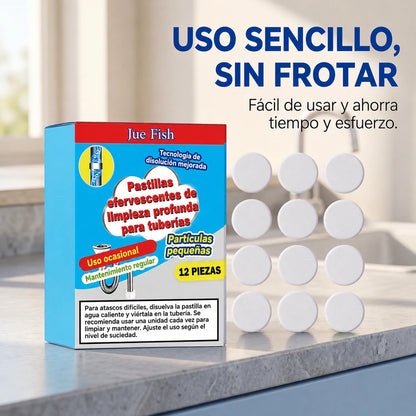 🥳💞 Potentes pastillas efervescentes para desatascar y limpiar tuberías. Eliminan grasa, cabello, malos olores y bacterias. Aptas para fregaderos, inodoros y desagües.
