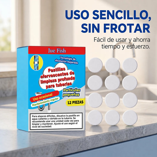🥳💞 Potentes pastillas efervescentes para desatascar y limpiar tuberías. Eliminan grasa, cabello, malos olores y bacterias. Aptas para fregaderos, inodoros y desagües.