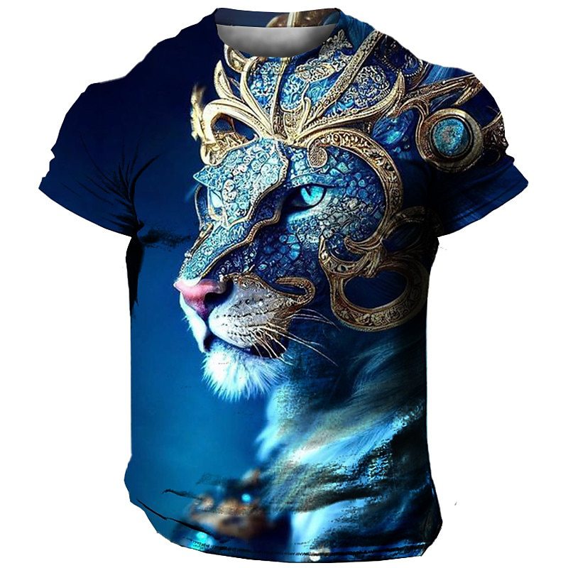 👕👕[Časově omezená sleva] 【2XS-5XL】Nová pánská módní ležérní polokošile 3D s potiskem lva na rok 2025--3931390