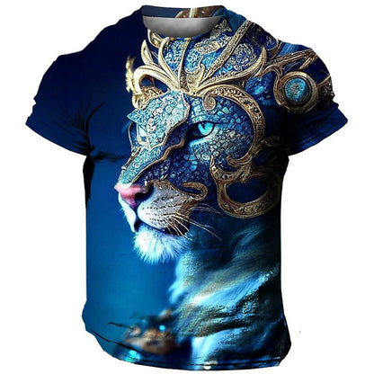 👕👕[Časově omezená sleva] 【2XS-5XL】Nová pánská módní ležérní polokošile 3D s potiskem lva na rok 2025--3931390