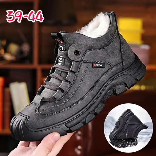 【39-44】Pánske teplé jesenné a zimné topánky s hrubou zamatovou podšívkou, vysoké topánky z pravej kože