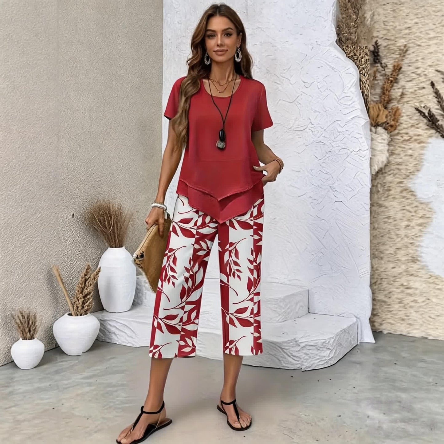 【S-5XL】VERDALISSE | Conjunto Fresco Brisa de 2 Piezas | Set de Verano Ligero y Elegante Multicolor