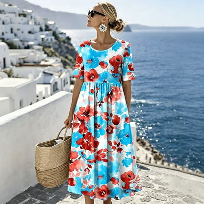 👗【S-4XL】Ležérne potlačené šaty na leto 2026, okrúhly výstrih, s vreckami, platba na dobierku.