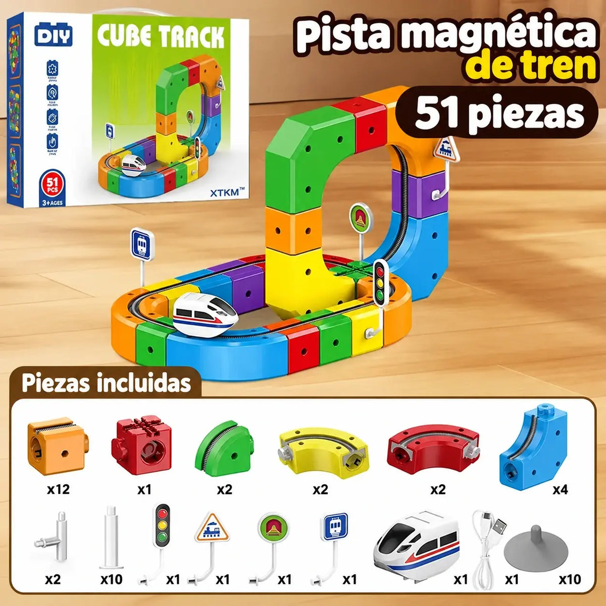 🎁🚄Juguete de ferrocarril cúbico - Constructor de ferrocarril eléctrico --- Desarrolla la creatividad y el pensamiento lógico 🎨🧠