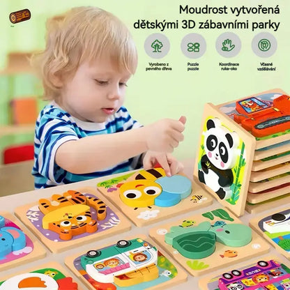 🔥【1 juego de 4 estilos】👧🏻🧩 Rompecabezas 3D de madera Montessori para educación infantil
